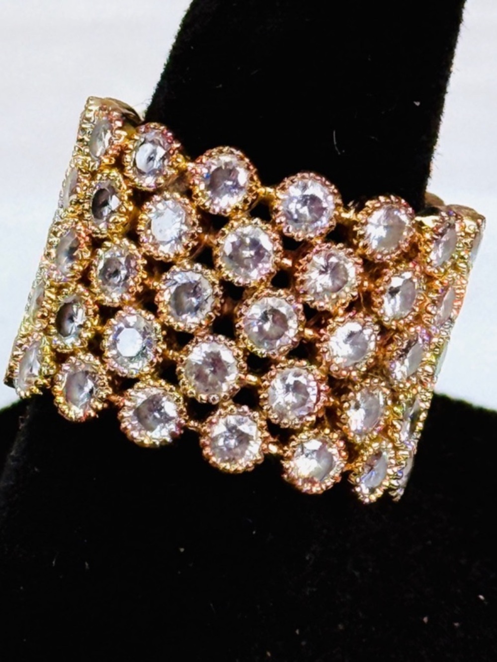 Vintage, goldtone, wideband, bling costume statement ring sz 7